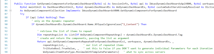  GetDynamicComponentsForDynamicDashboard method displayed